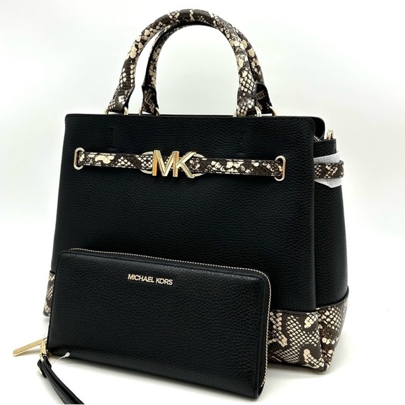 Michael Kors Large Reed Satchel Crossbody Bag & Large Continental Wallet Black